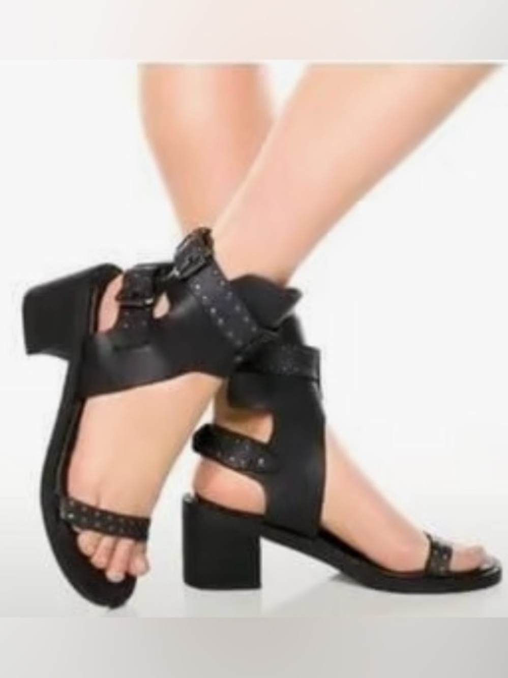 Free People Black Studded Block Heel Sandals Size 8US/38 EU